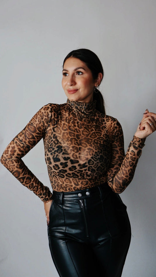 Lux Sheer Leopard Turtleneck