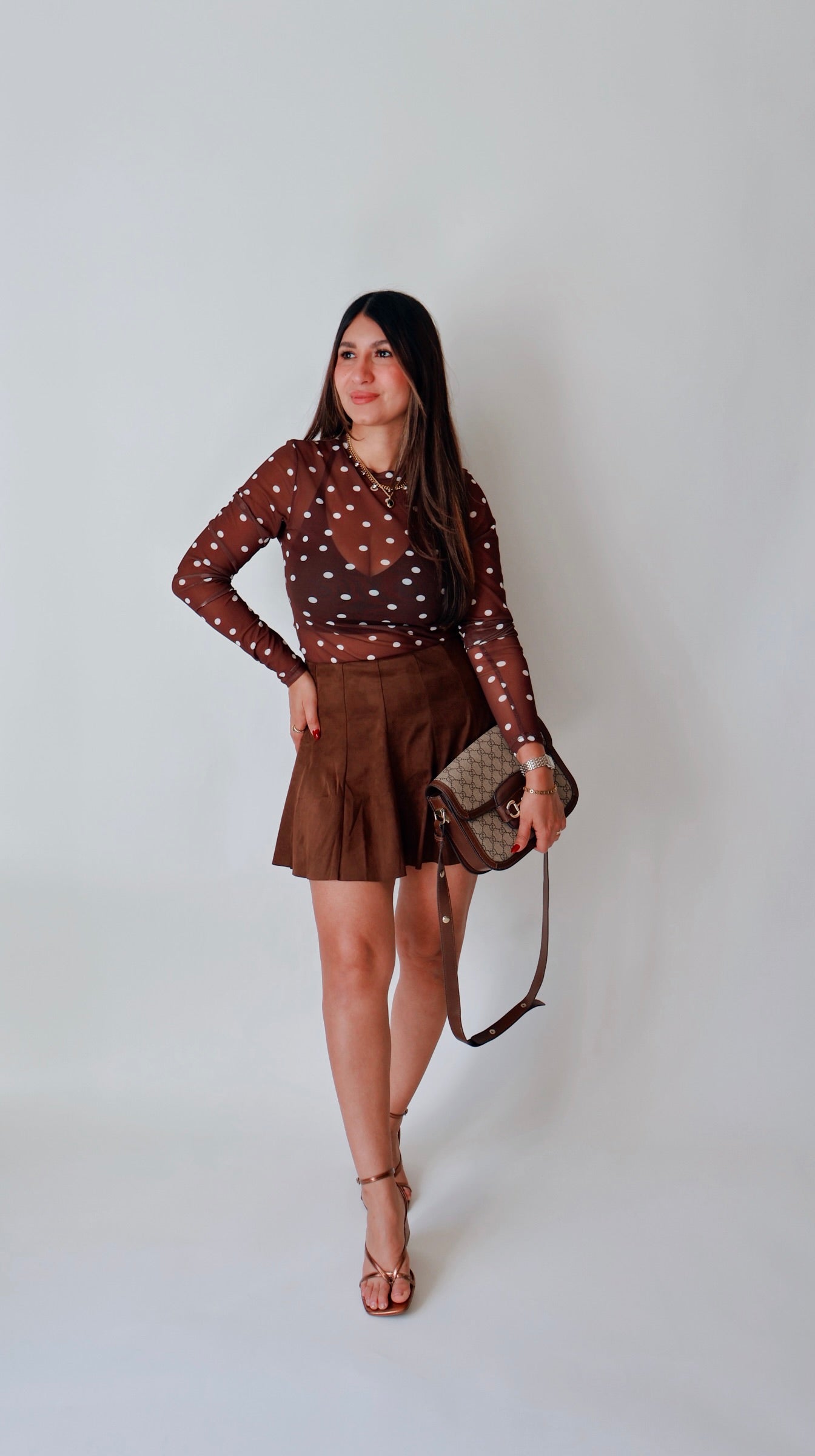 Brown Polka Dot Long Sleeve Top