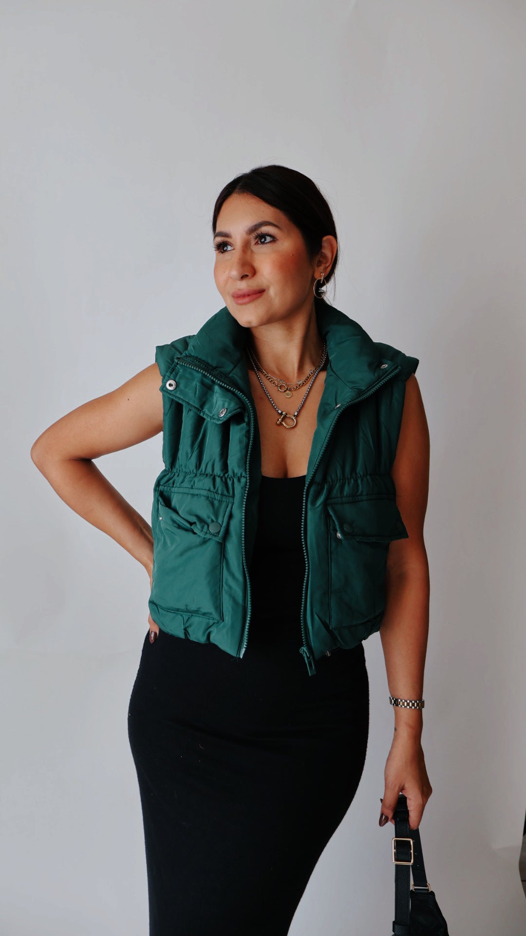 Cropped cargo puffer vest Green