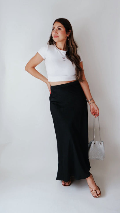 Vanya Black Satin Skirt