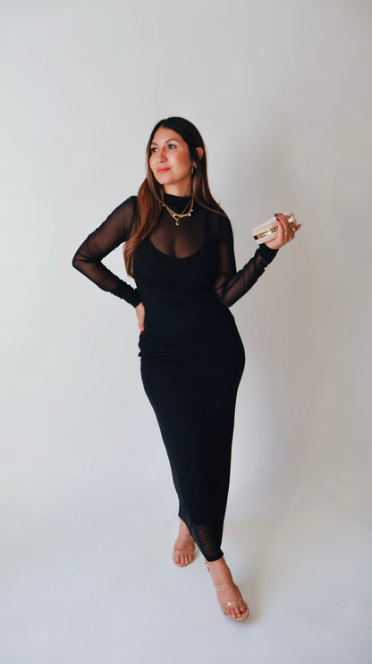 Black Mesh Sheer Maxi Dress