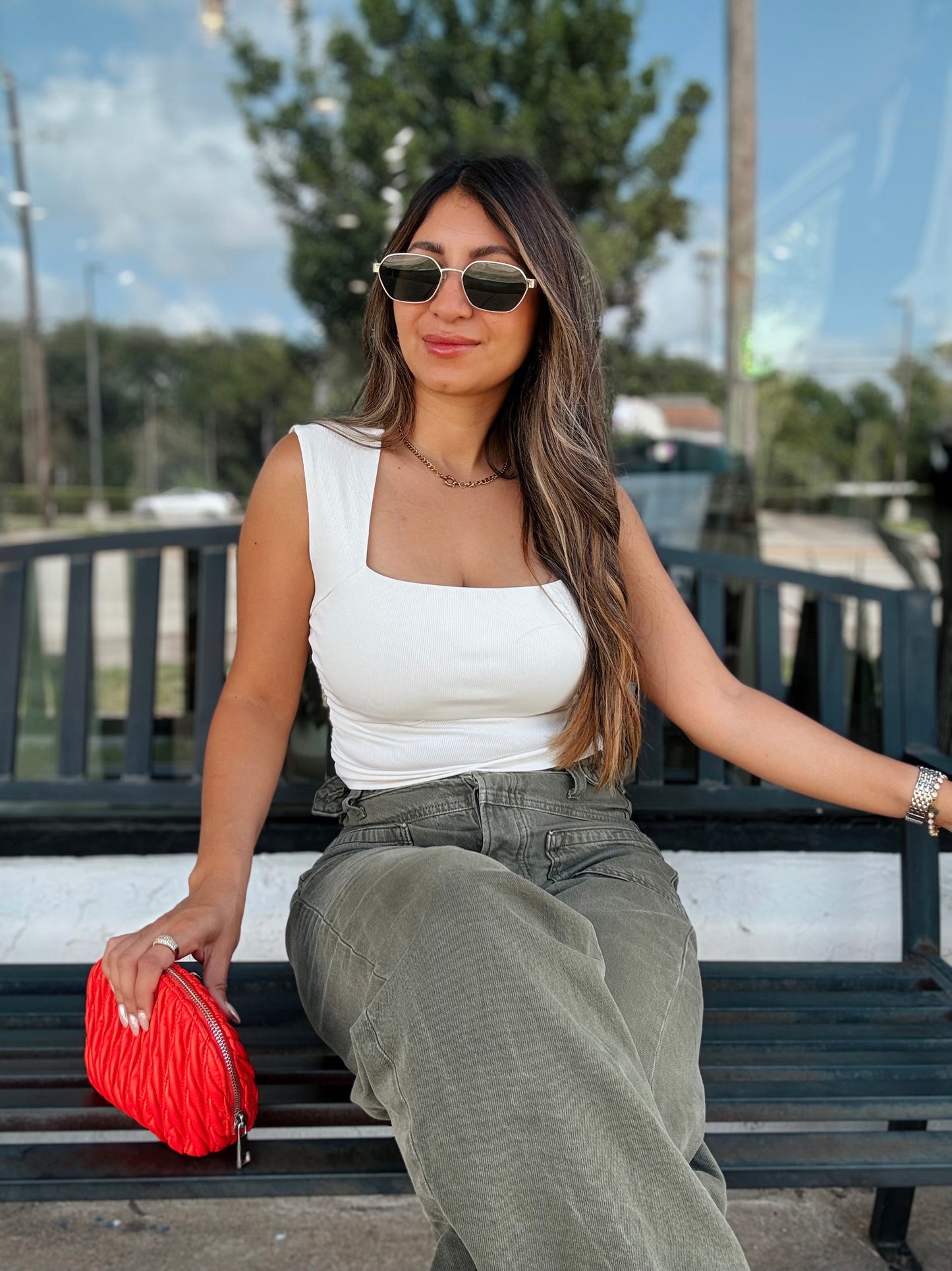 Cream Square Neck Ruched Top