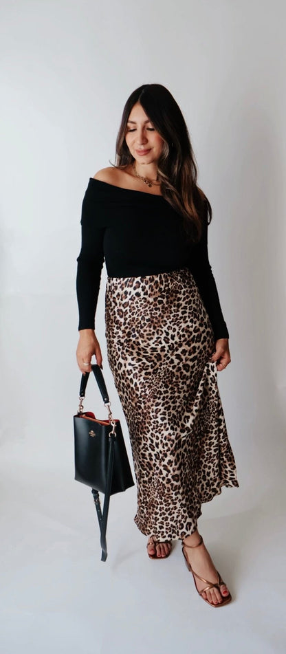 Ferrah Satin Leopard Skirt