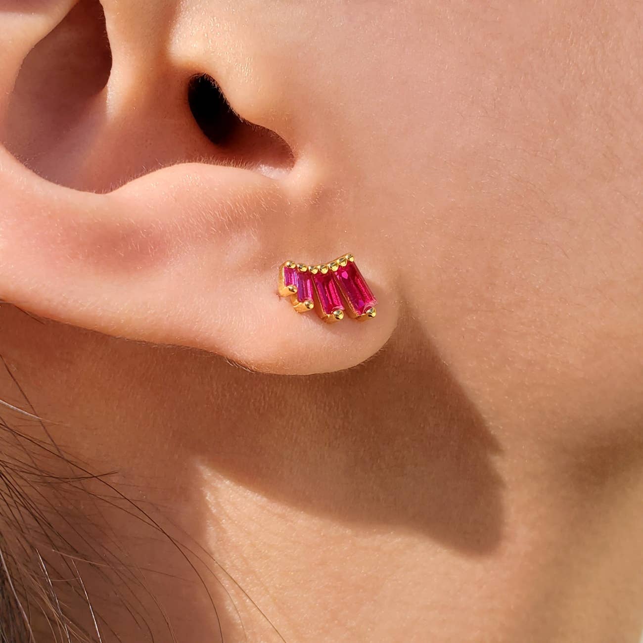 Garnet CZ Baguette Studs