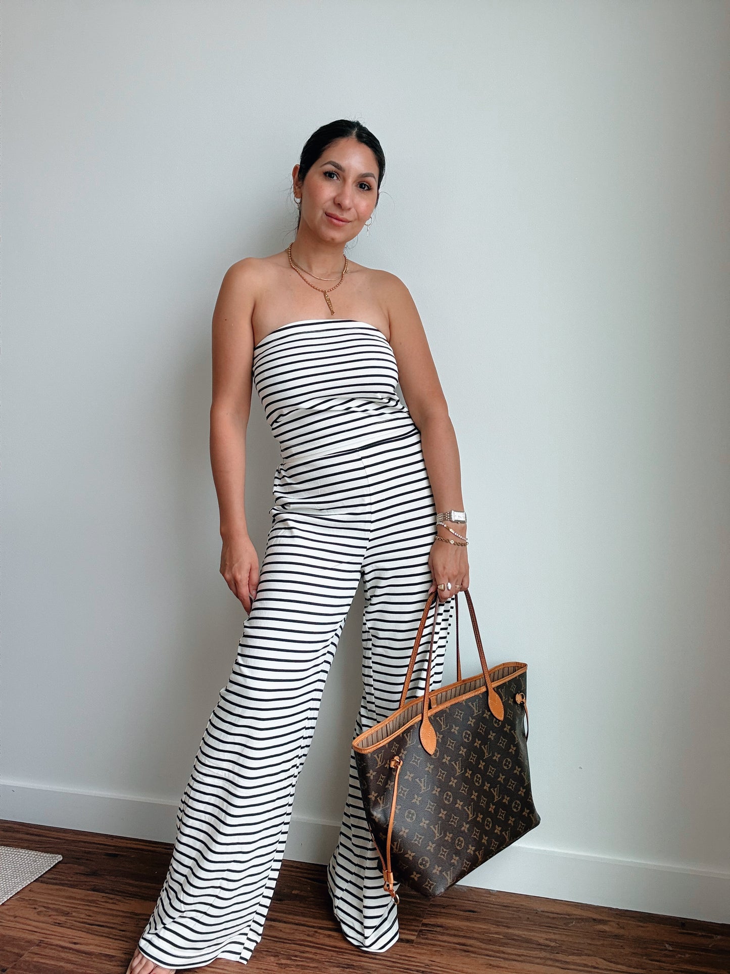 Striped Knit Tube and Wide Pants Set