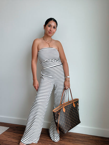 Striped Knit Tube and Wide Pants Set