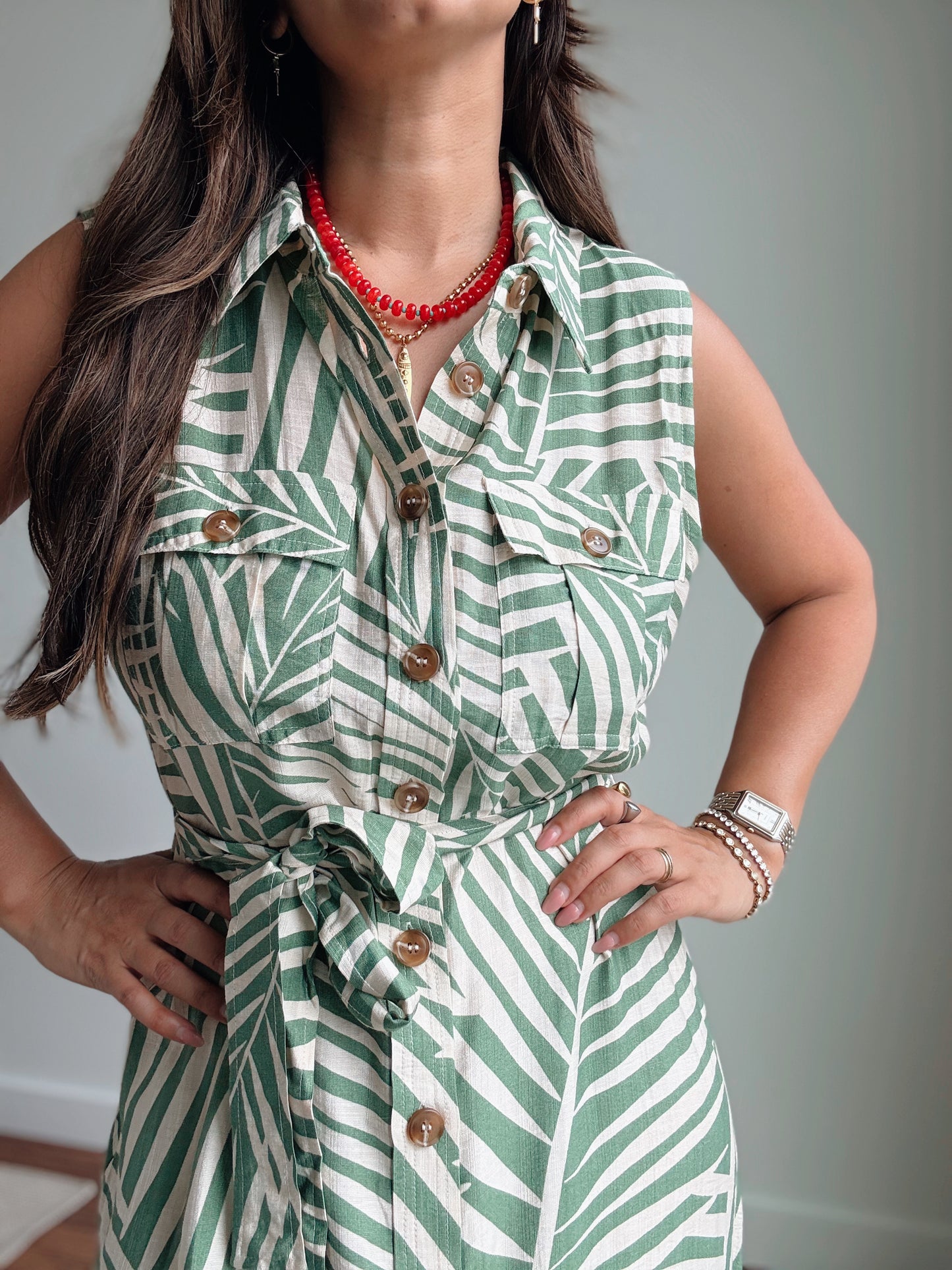 Wild Tides Sleeveless Shirt Dress