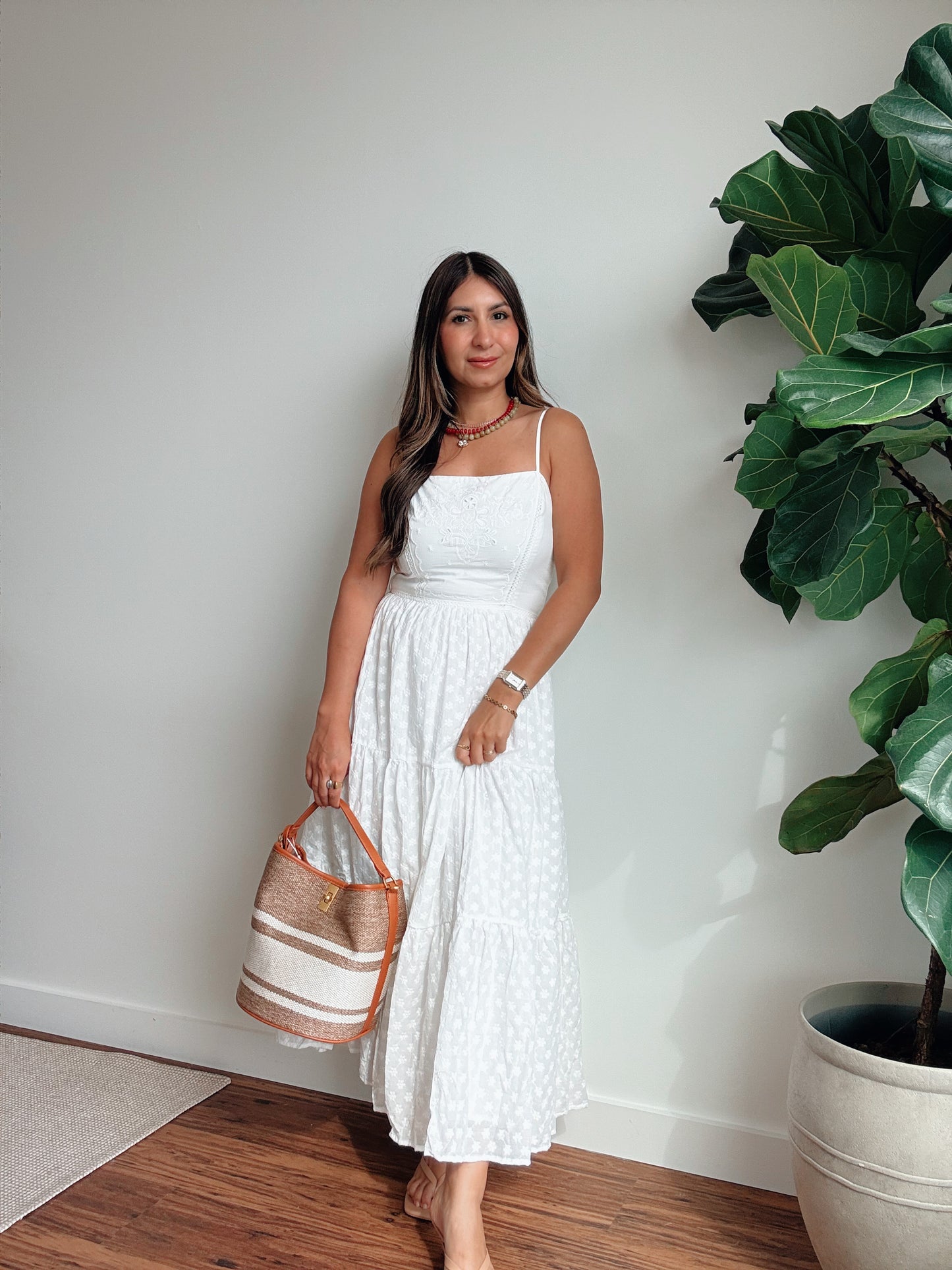 Eyelet White Midi Dress