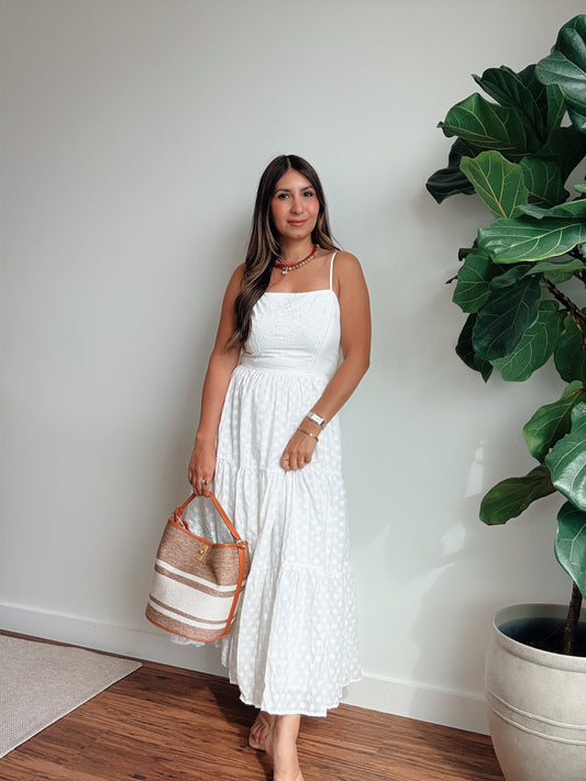Eyelet White Midi Dress