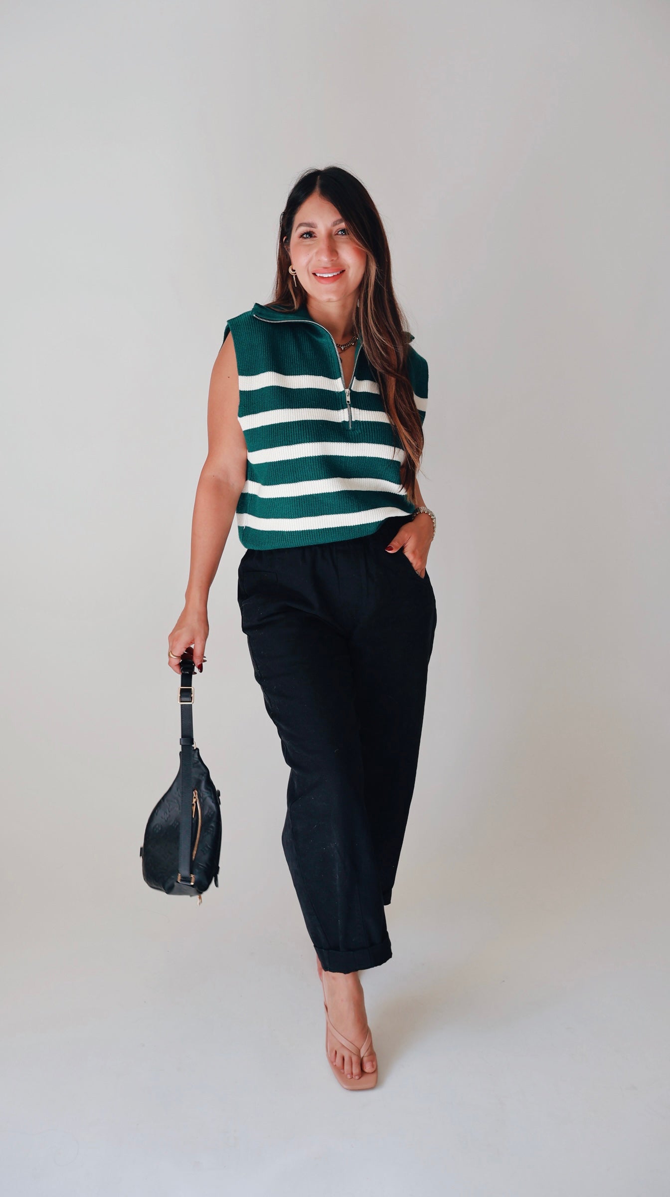 Striped Knit Half Zip Sweater Vest