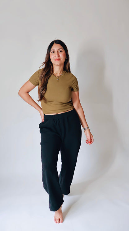 Soft Ribbed Camo Green Top