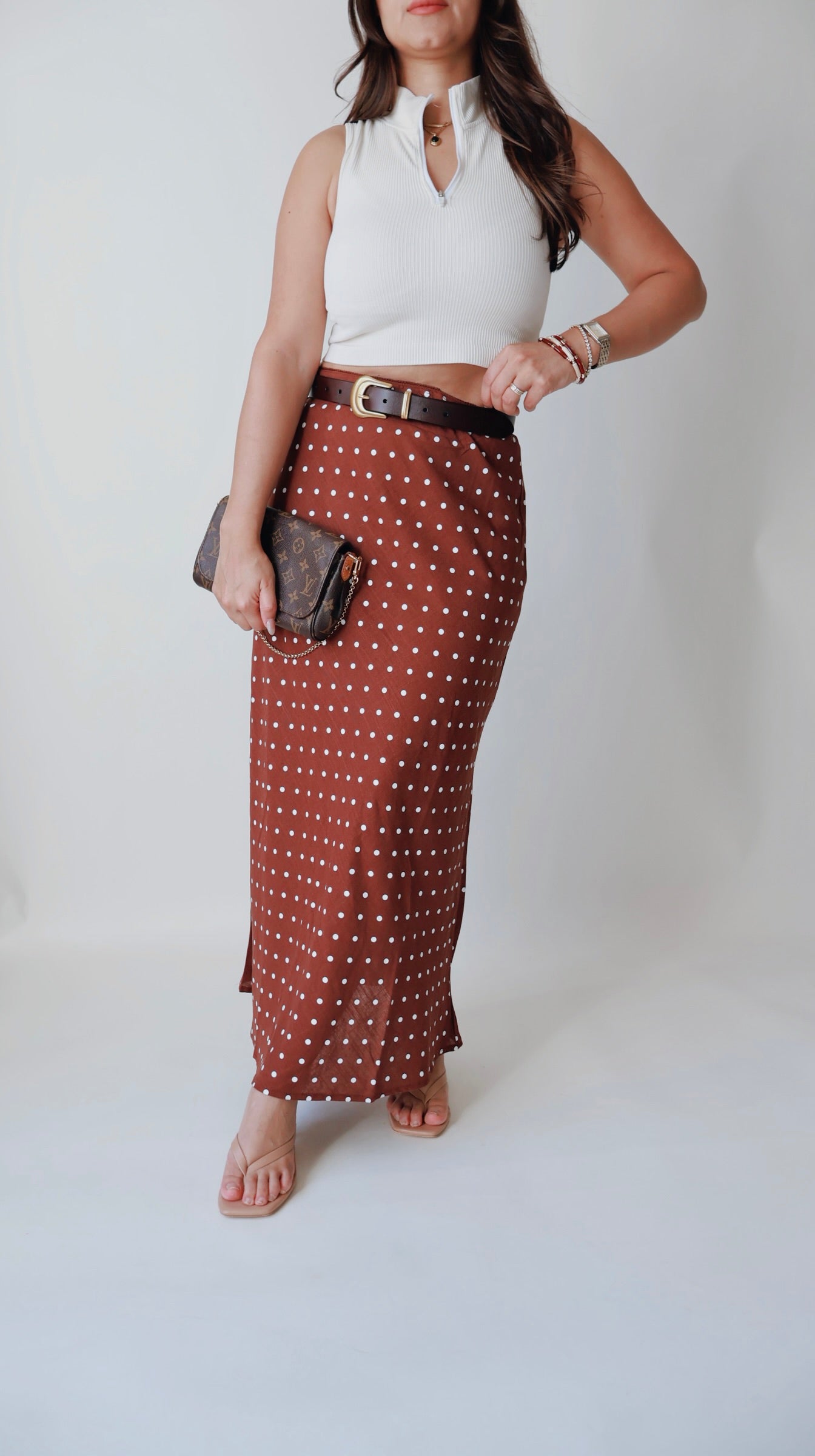 Chestnut Polka Dot A-Line Skirt