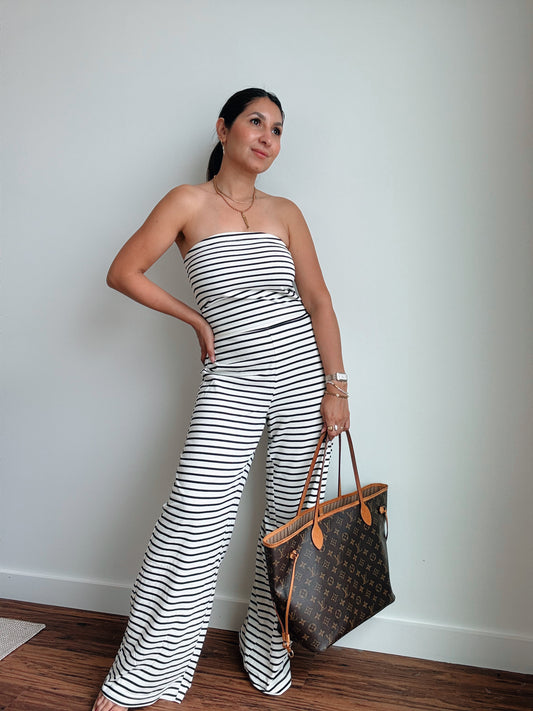 Striped Knit Tube and Wide Pants Set