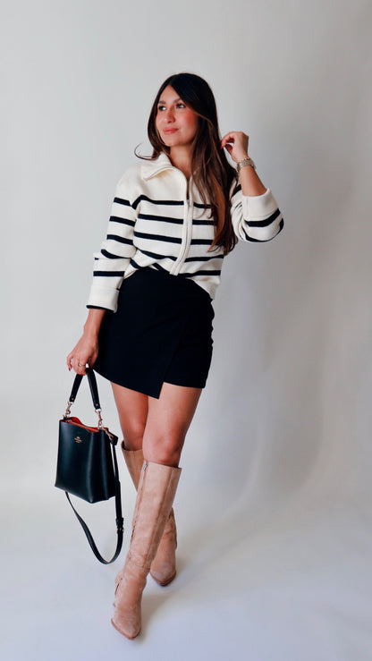 Henlena Striped Zip Up Sweater