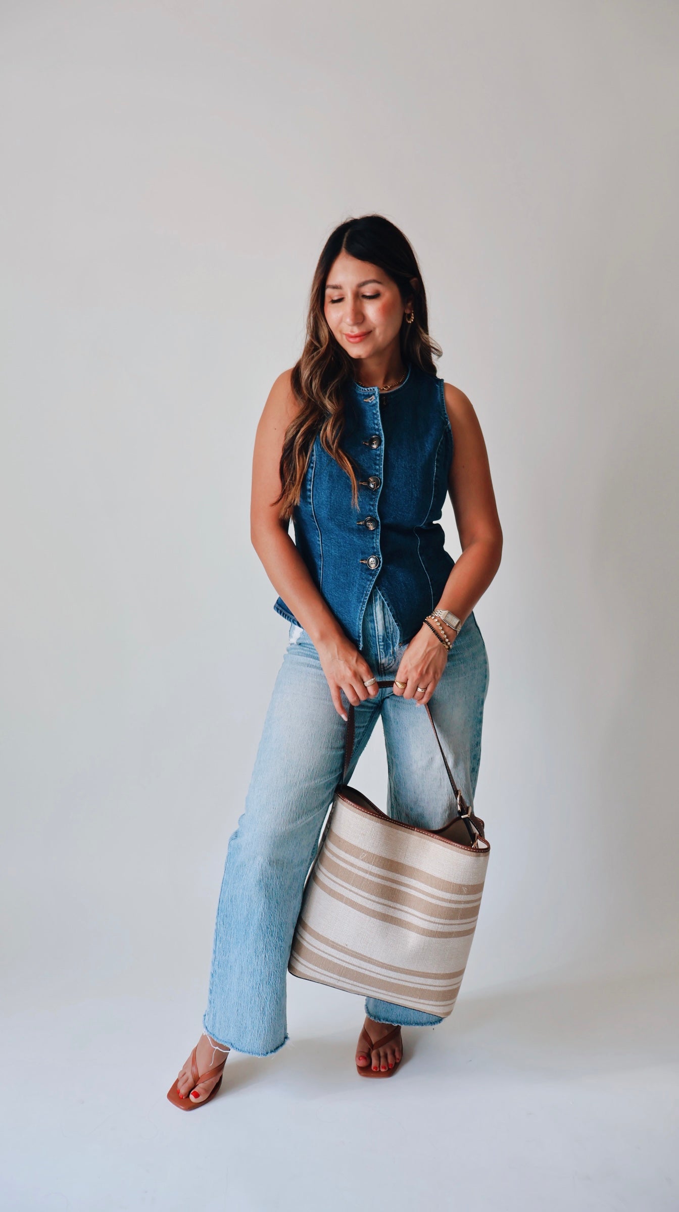 Fitted Button Down Denim Vest