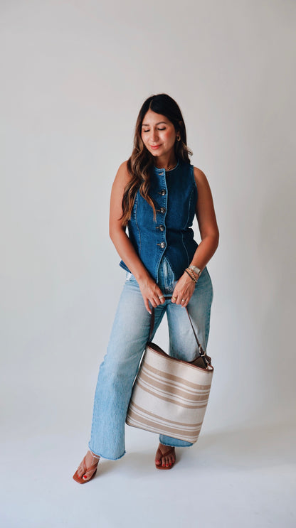Fitted Button Down Denim Vest