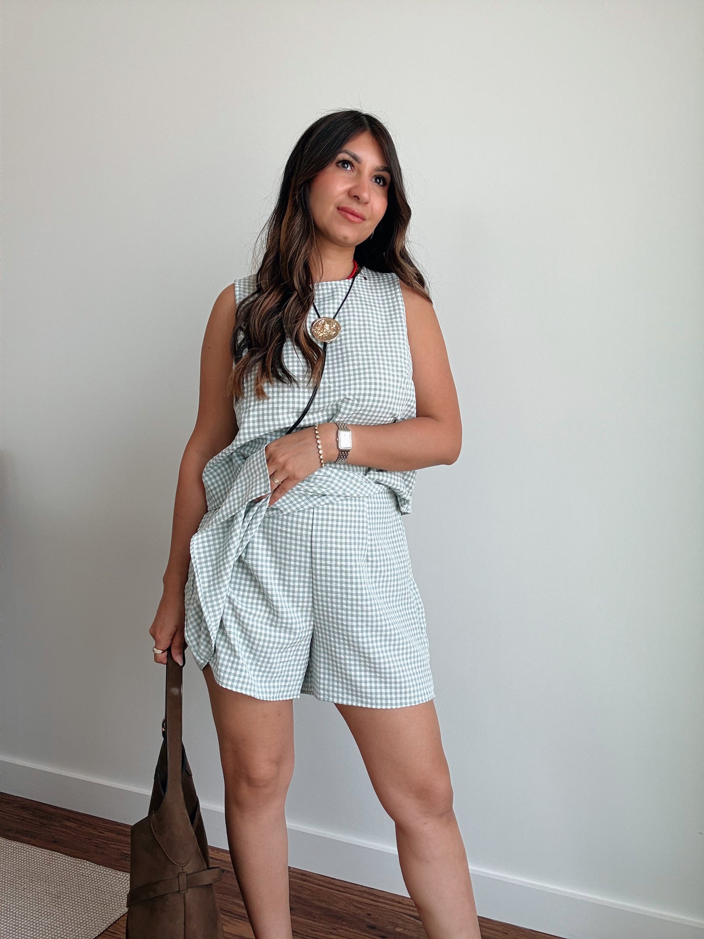 Sage Gingham Skort