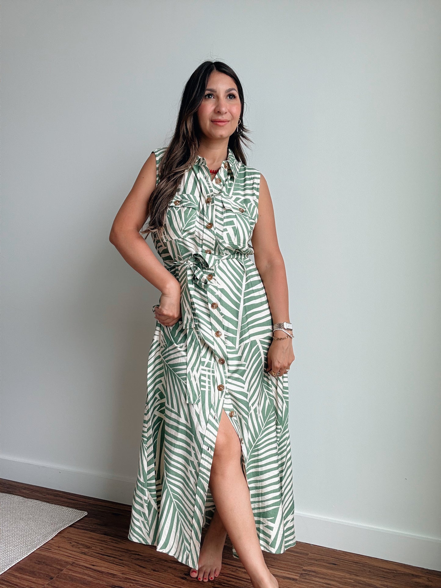 Wild Tides Sleeveless Shirt Dress