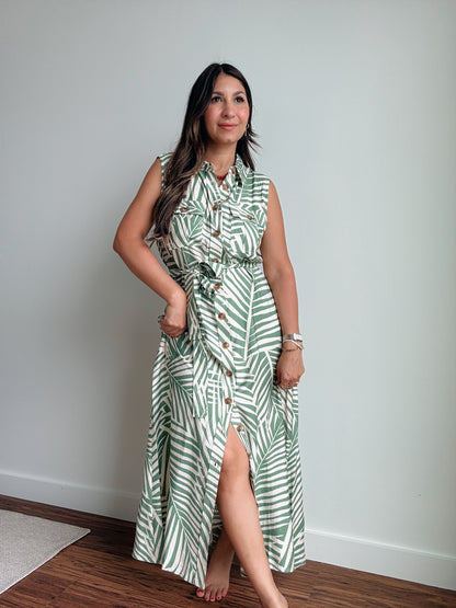 Wild Tides Sleeveless Shirt Dress