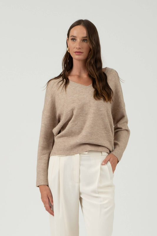 Solid V Neck Mocha Sweater