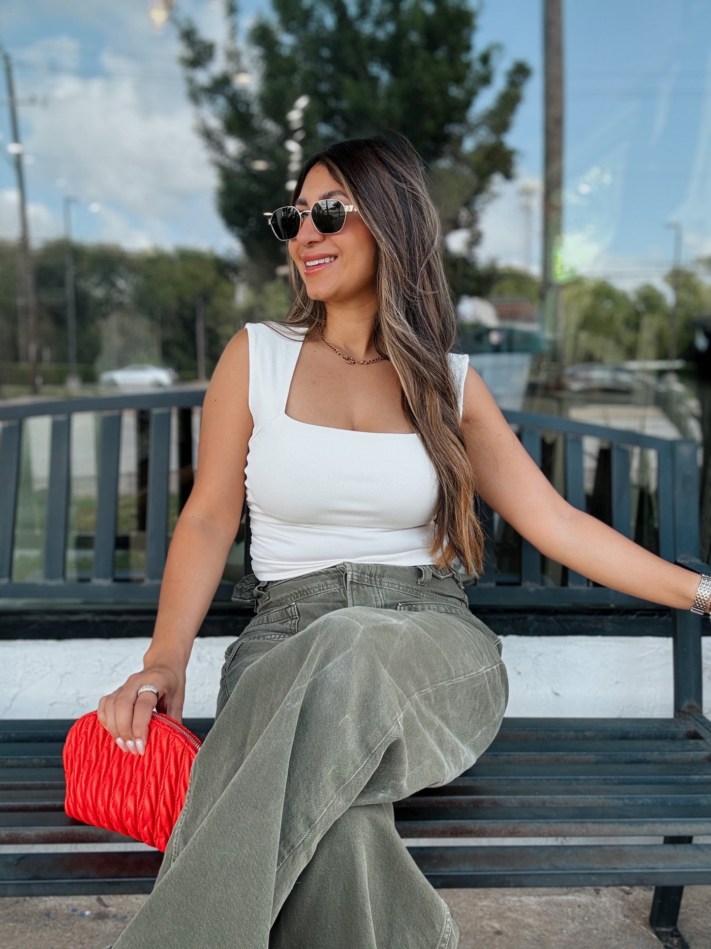 Cream Square Neck Ruched Top