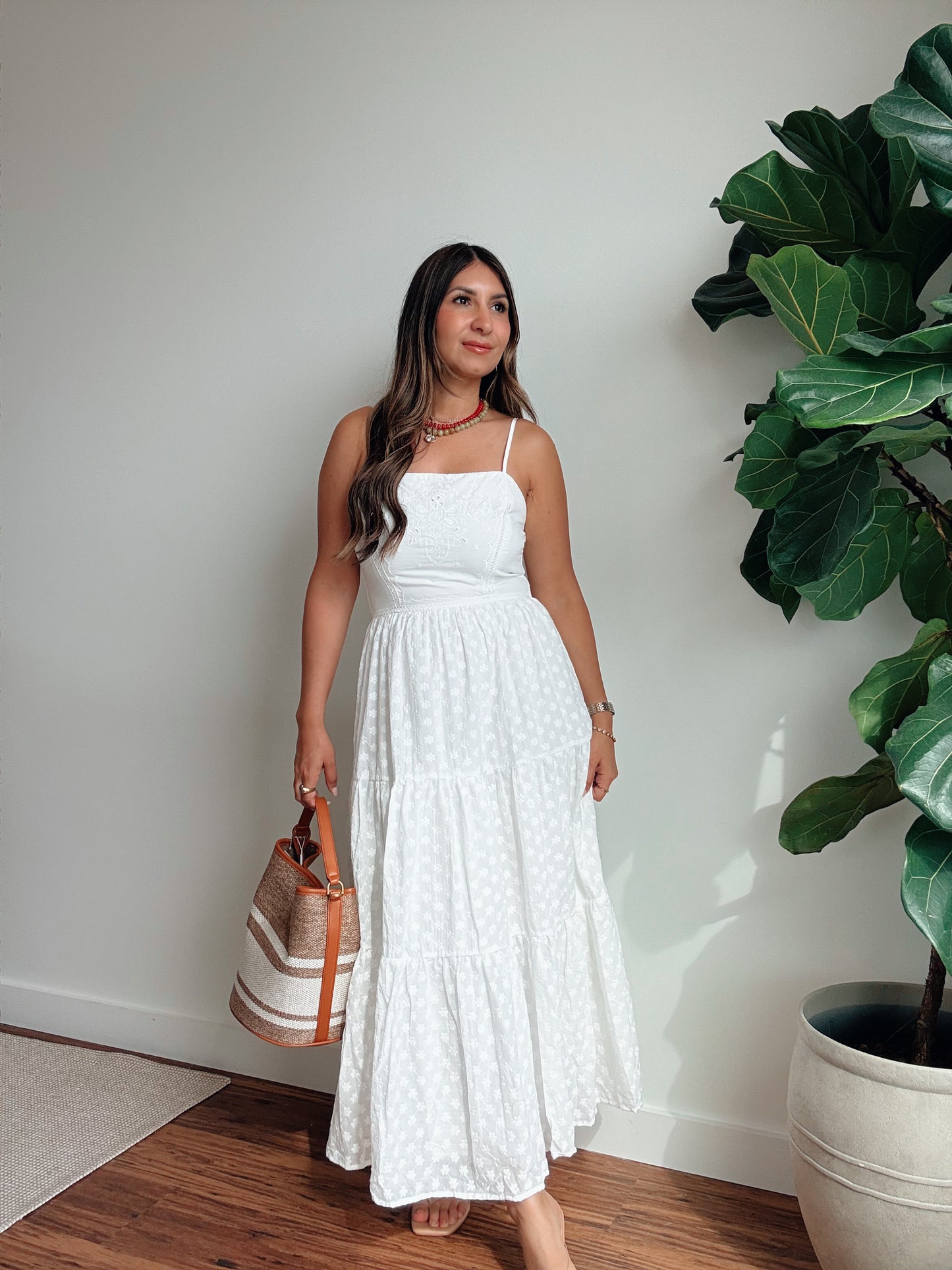 Eyelet White Midi Dress