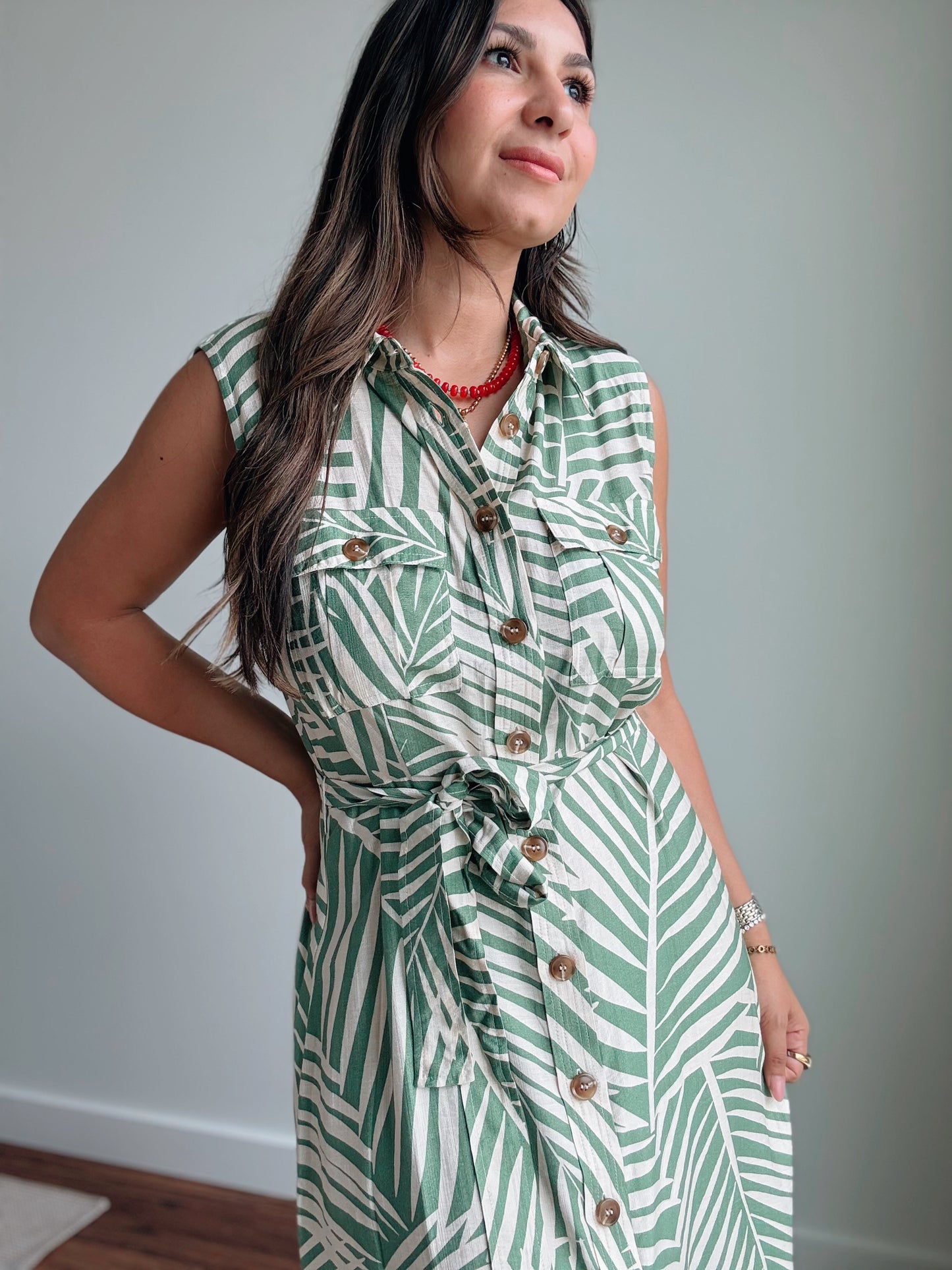 Wild Tides Sleeveless Shirt Dress