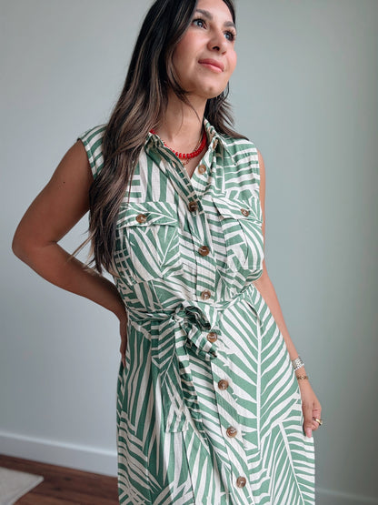 Wild Tides Sleeveless Shirt Dress