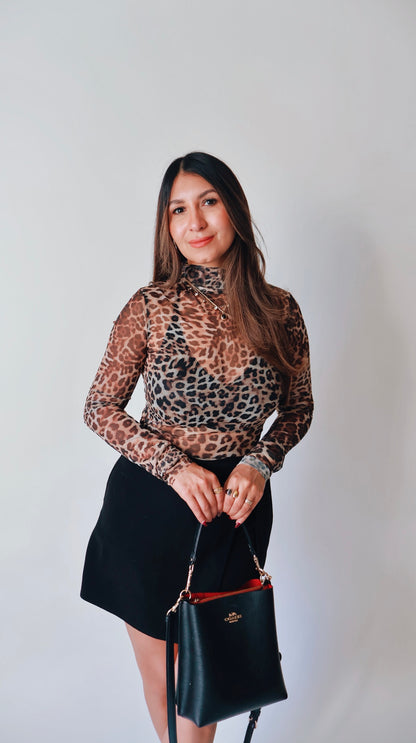 Lux Sheer Leopard Turtleneck
