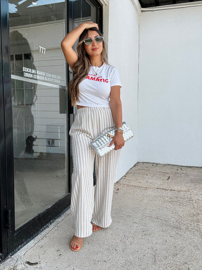 Lux Striped Tan Linen Pants