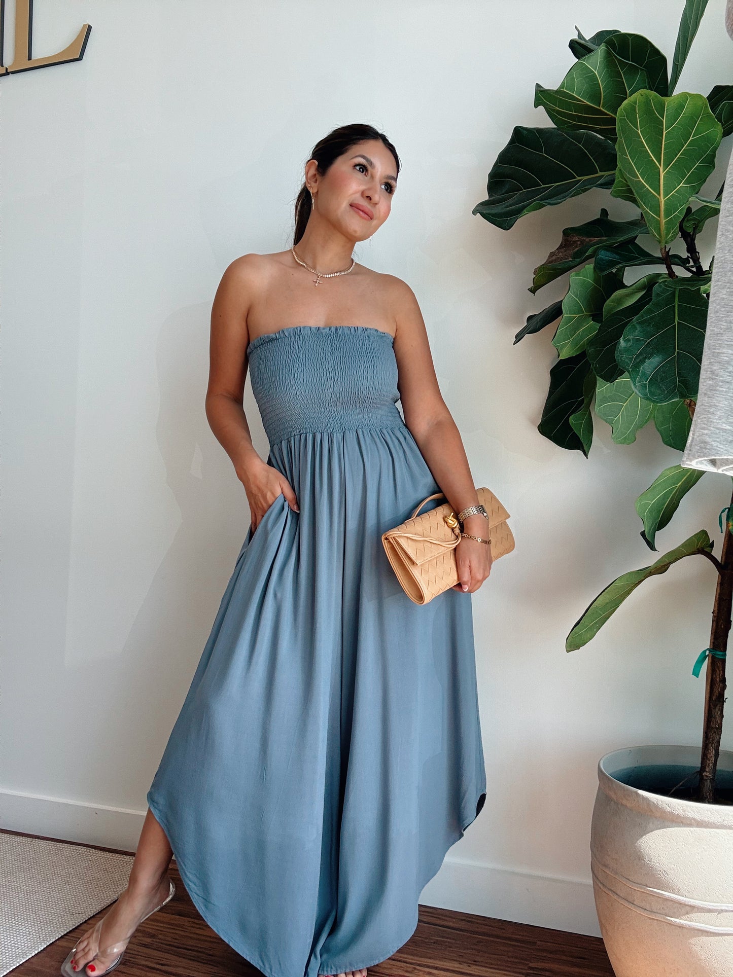 Slate Smocked Jumpsuit