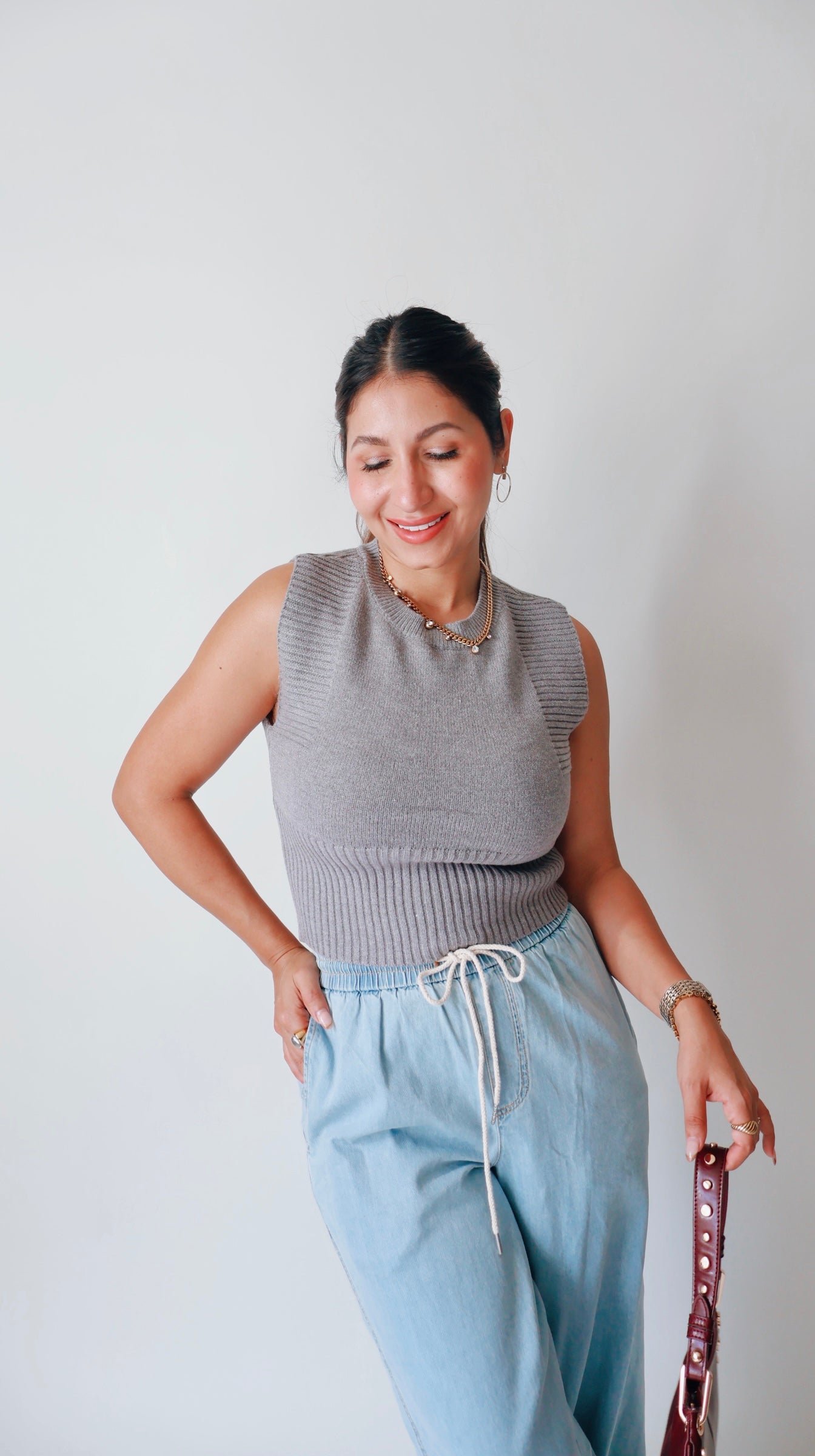 Gray Cutout Back Crop Top