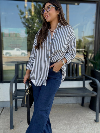 Relaxed Black Striped Button-down