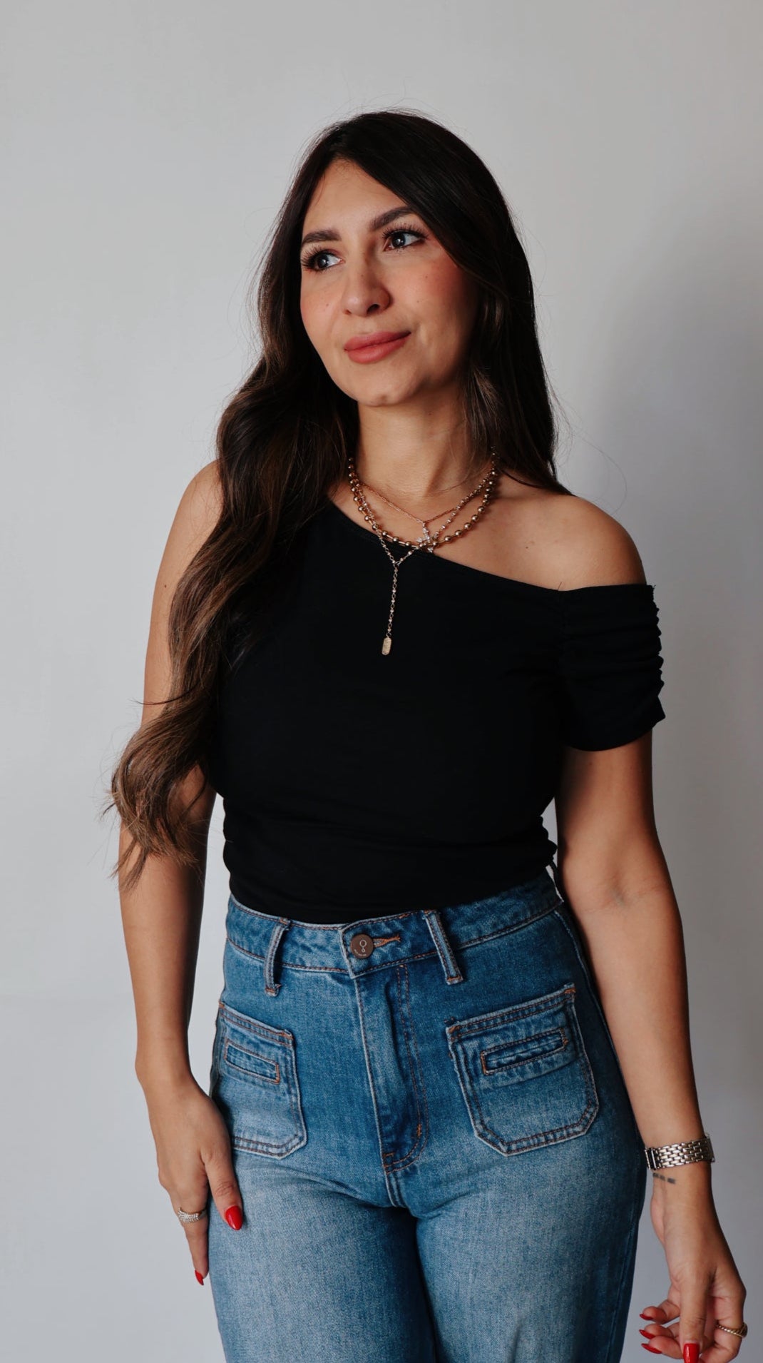 Black Side Shoulder Top