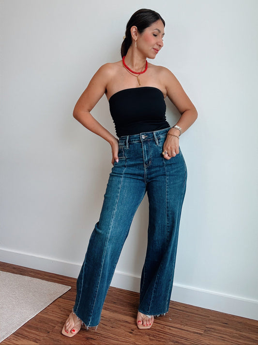 Lenny Pleated Stretch Wide Leg Denim