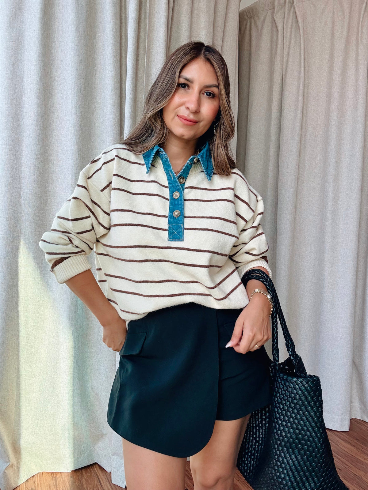 Denim Collar Sweater