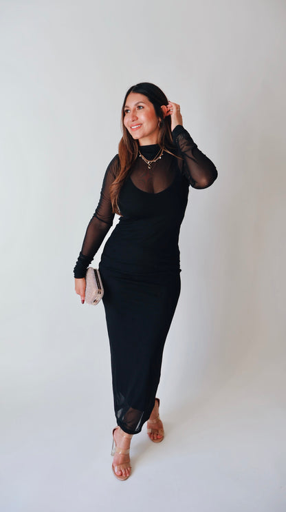 Black Mesh Sheer Maxi Dress