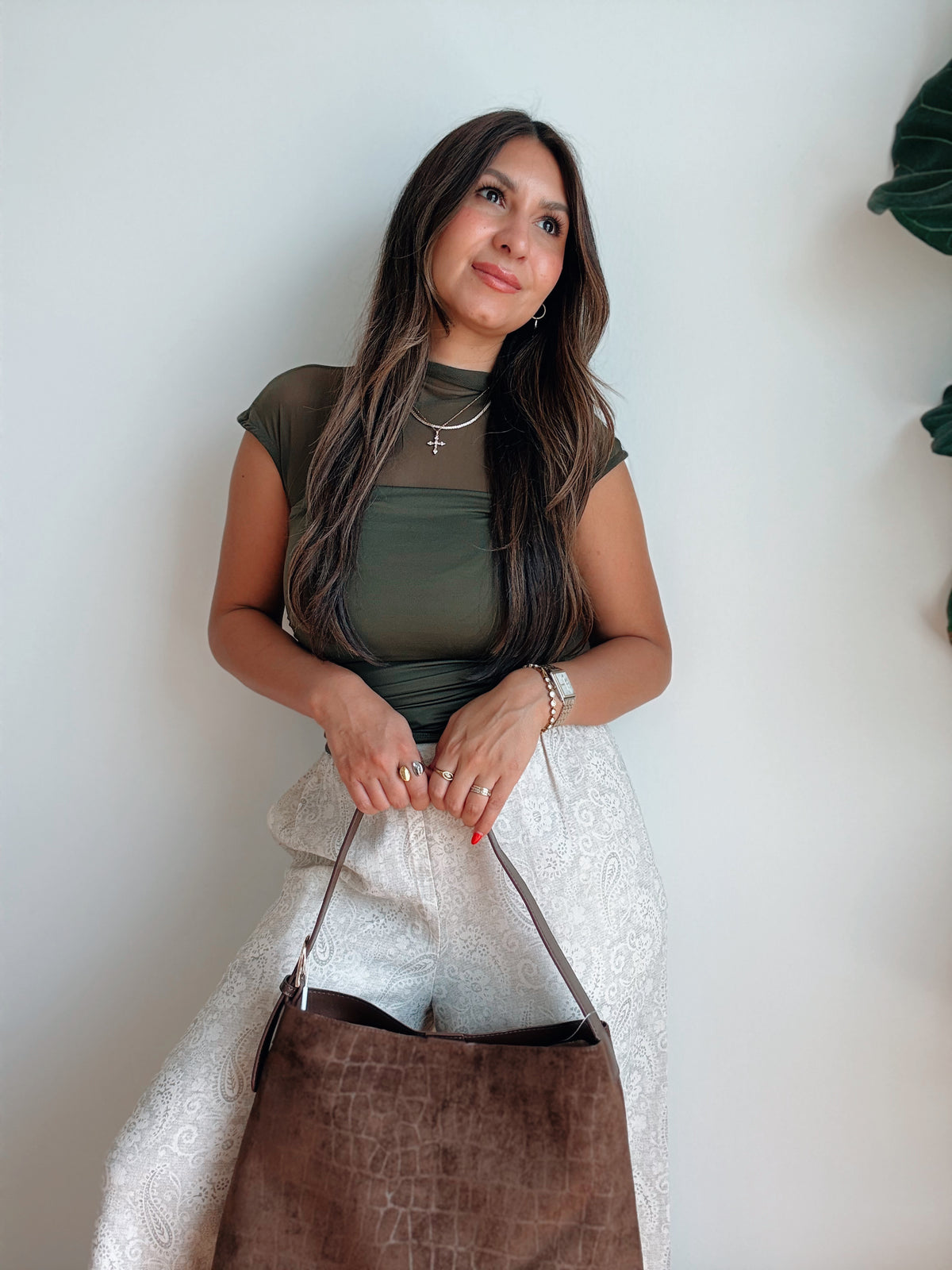 Olive Sheer Mock Neck