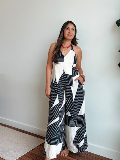 Abstract Halter Neck Jumpsuit