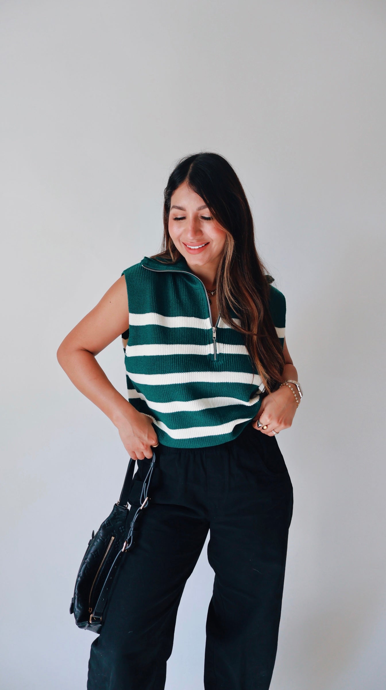 Striped Knit Half Zip Sweater Vest