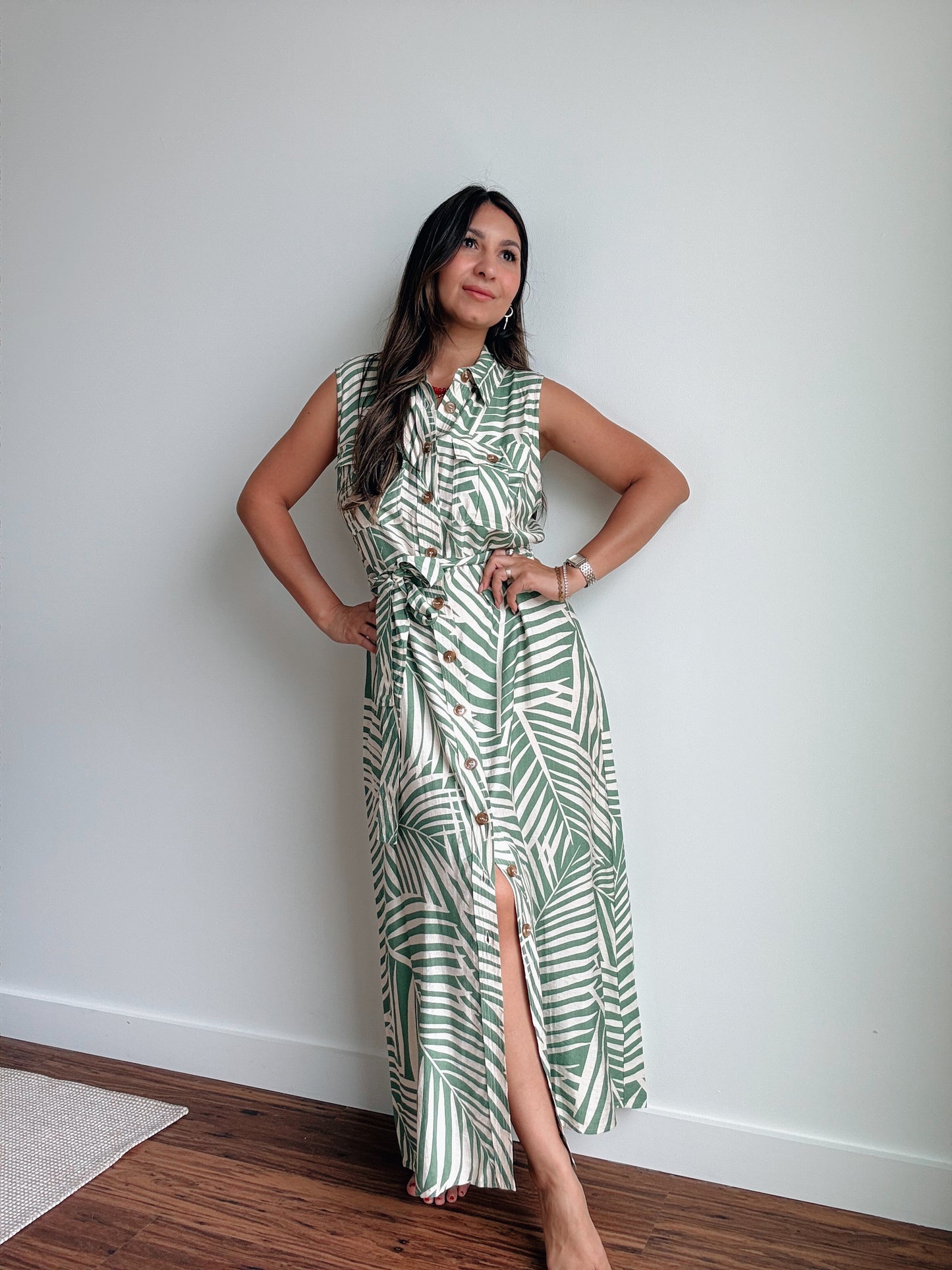 Wild Tides Sleeveless Shirt Dress