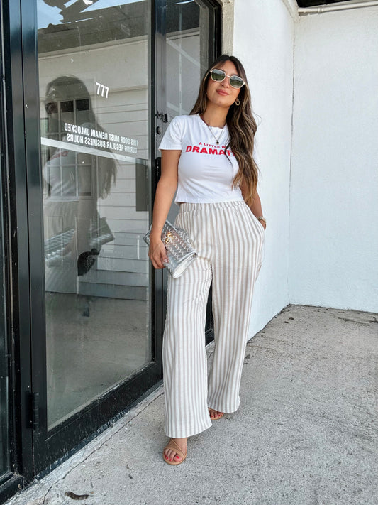 Lux Striped Tan Linen Pants