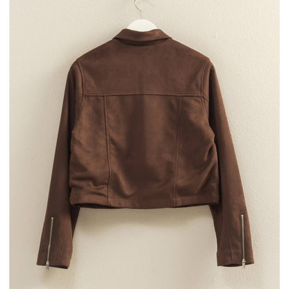 Collared Suede Zip Up Jacket