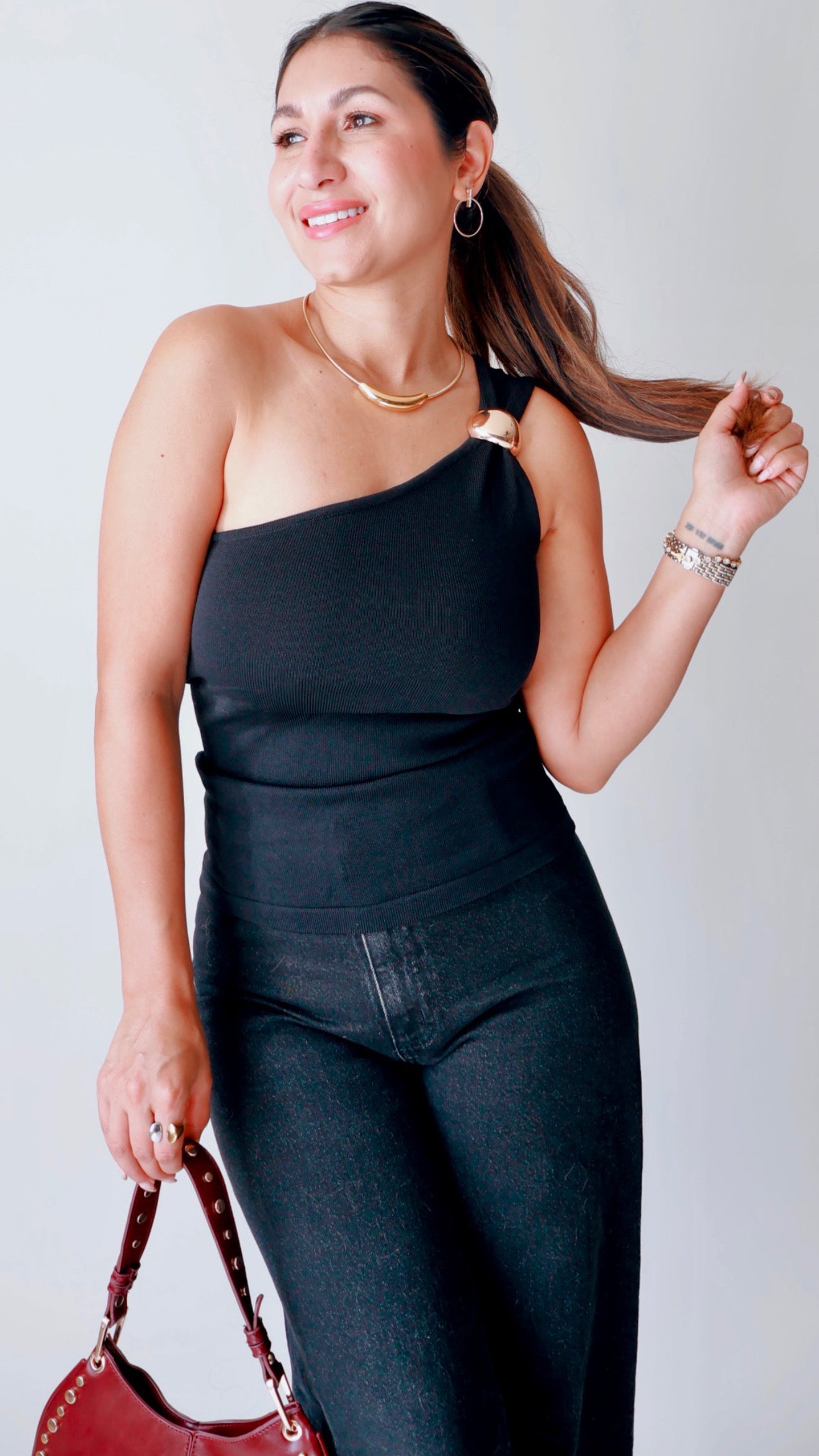 Gold Charm One Shoulder Top