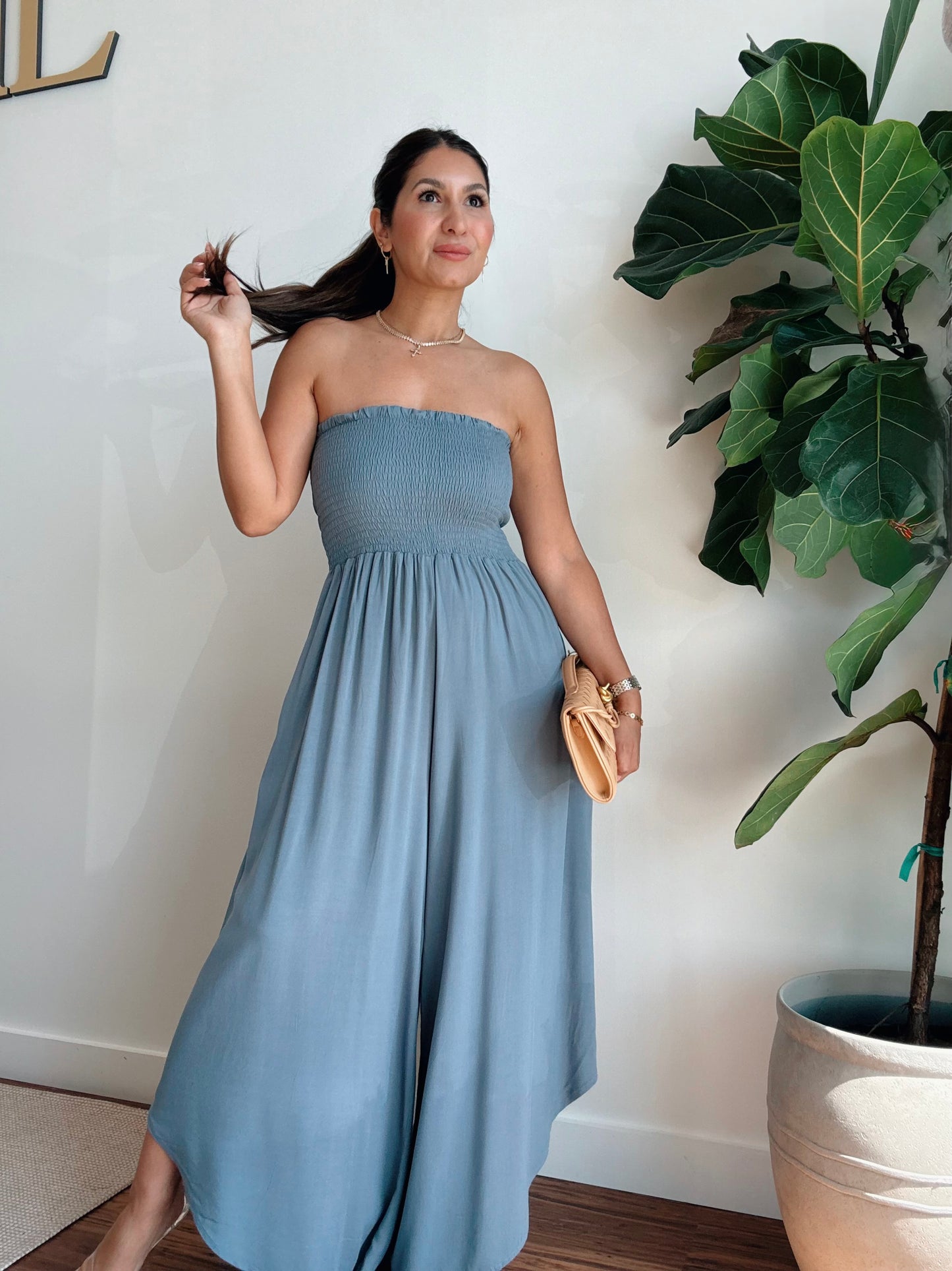 Slate Smocked Jumpsuit