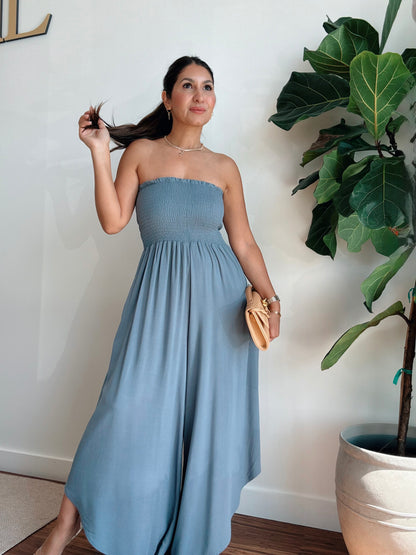 Slate Smocked Jumpsuit