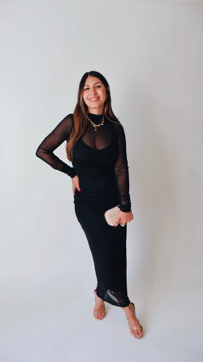 Black Mesh Sheer Maxi Dress