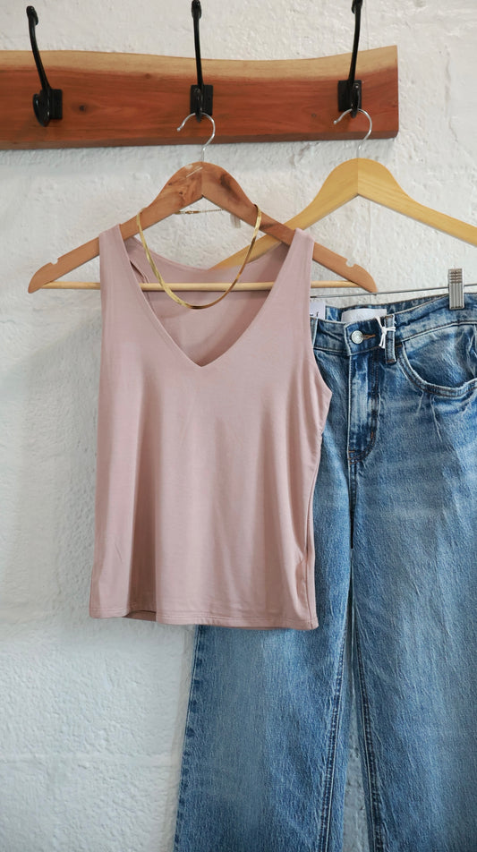 Basic Soft V-neck Taupe Tank Top