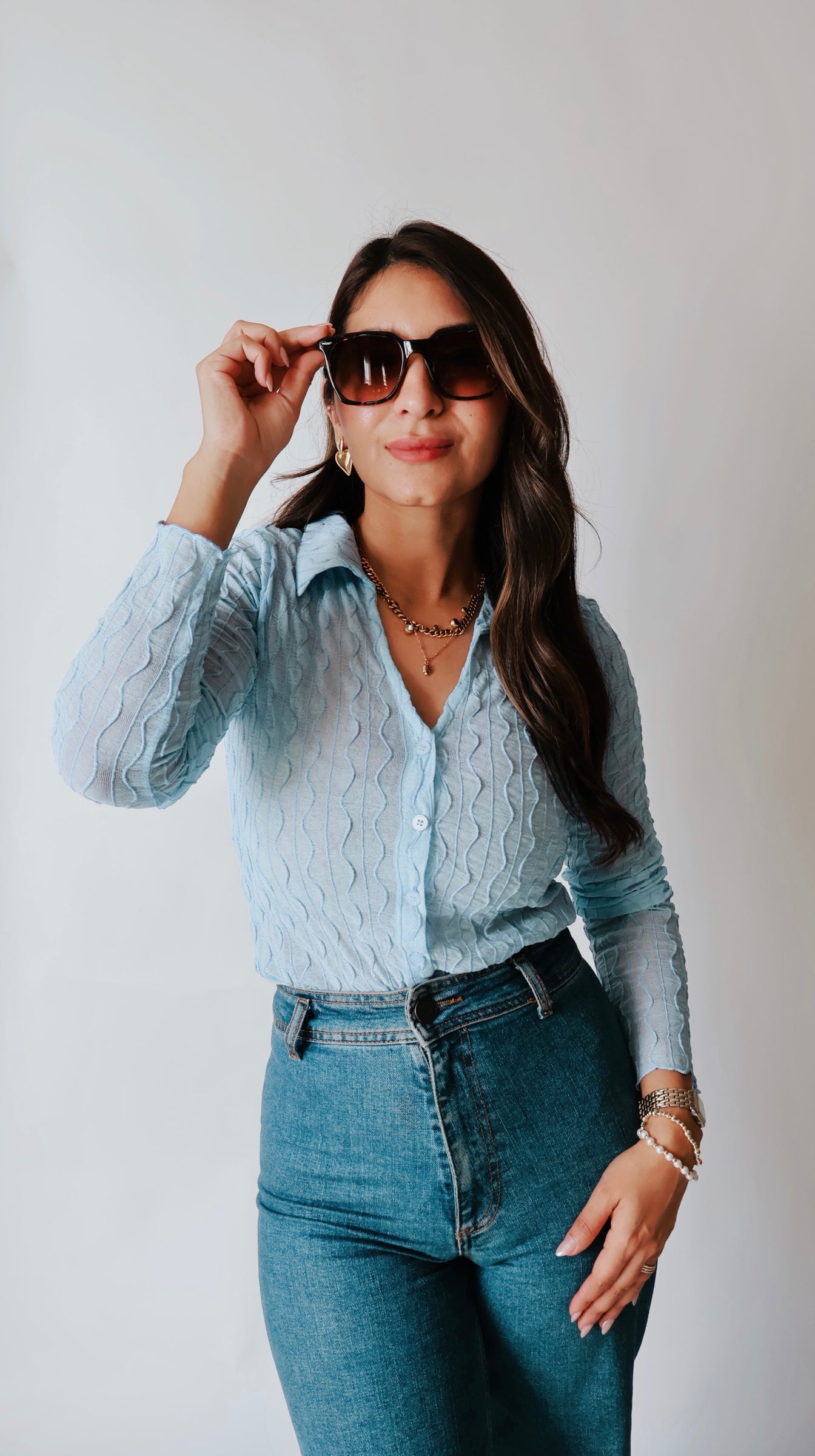 Sky Blue Sheer Blouse