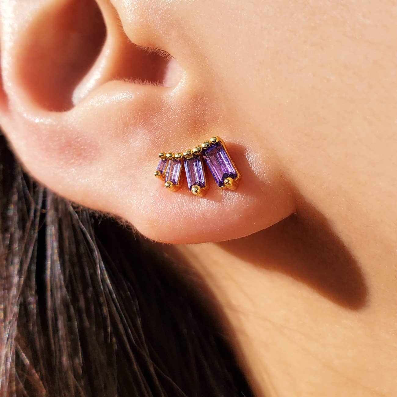 Garnet CZ Baguette Studs